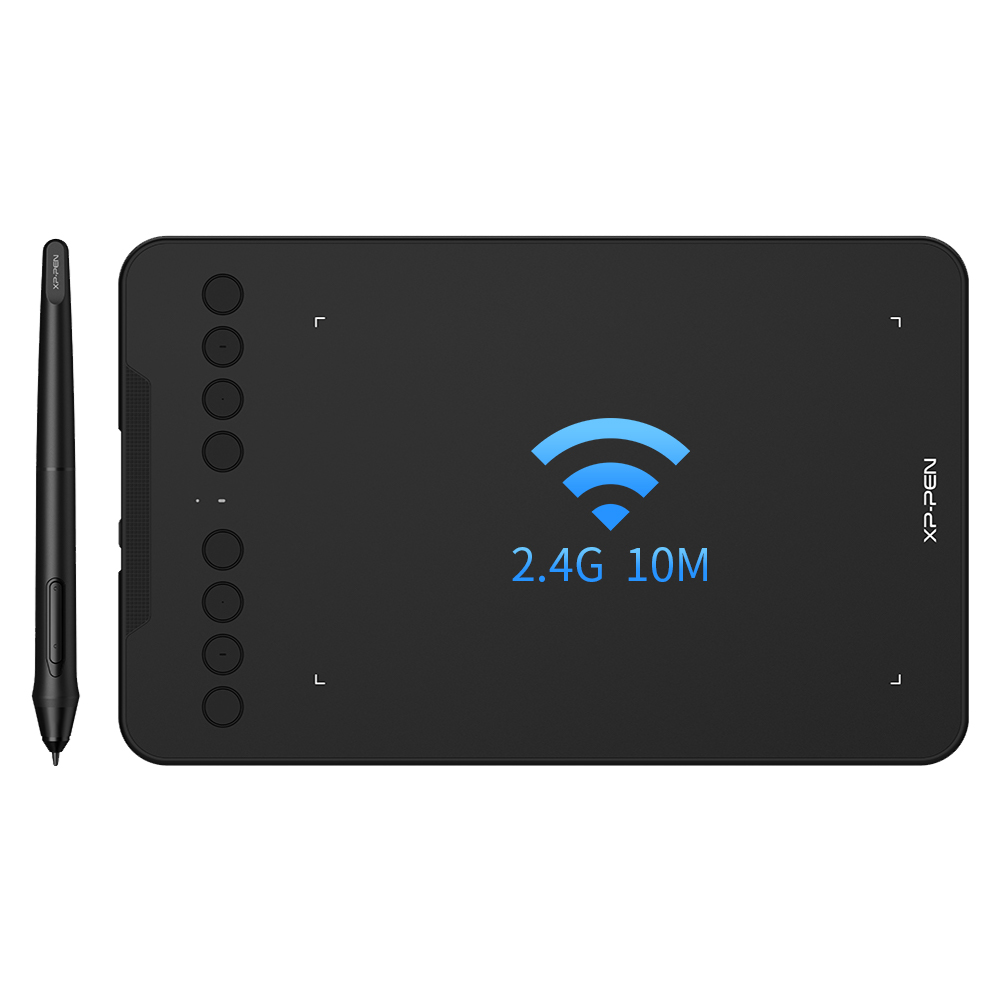 XPPen Deco Mini 7W supports 2.4G wireless function, 7 x 4.37 inch working area, 8 customizable shortcut keys.